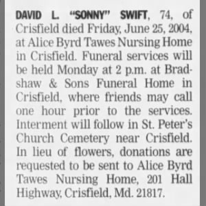 Obituary for DAVID L SWIFT