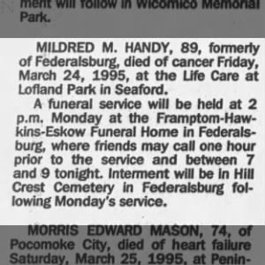 Obituary for MILDRED M. HANDY